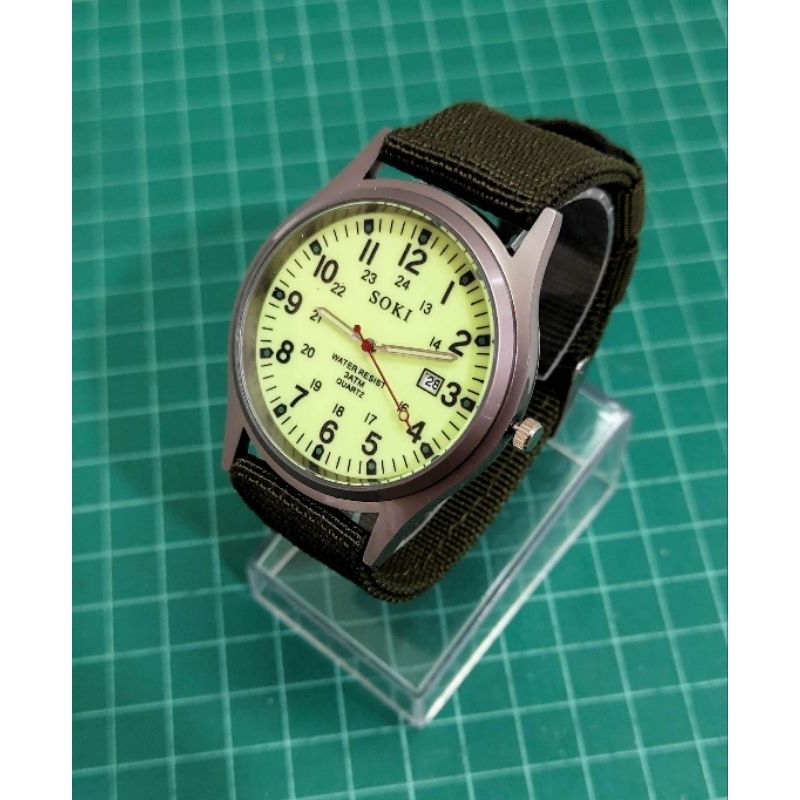 พร้อมส่งจากไทย!! SOKI นาฬิกาข้อมือควอตซ์อะนาล็อก สไตล์ทหาร สำหรับผู้ชาย สายผ้า เรือนแสง