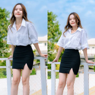 เสื้อนักศึกษาทรงบอย เสื้อ ทรง บอย ทรงตรงไม่เข้ารูป Oversize [Sz.36-56] (ทรงบอยมีกระเป๋า•ผ้าไมโคร•ผ้าคอมทวิว•ผ้าดิบ)