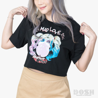 DOSH WOMENS CROPPED TOPS HARLEY QUINN เสื้อยืดทรงครอปสั้น ผู้หญิง DHWT1016-BL