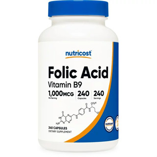 บำรุงเลือดโลหิตจาง Folic Acid (Vitamin B9) 1000 mcg, 240 Capsules วิตามินบำรุงโลหิต ((ู้มีภาวะเป็นพาหะธาลัสซีเมีย)ทานเลย