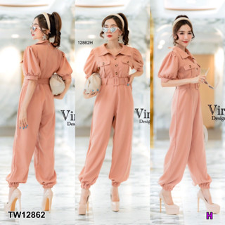 Jumpsuit จั๊มสูทคอปกขายาว TW12862