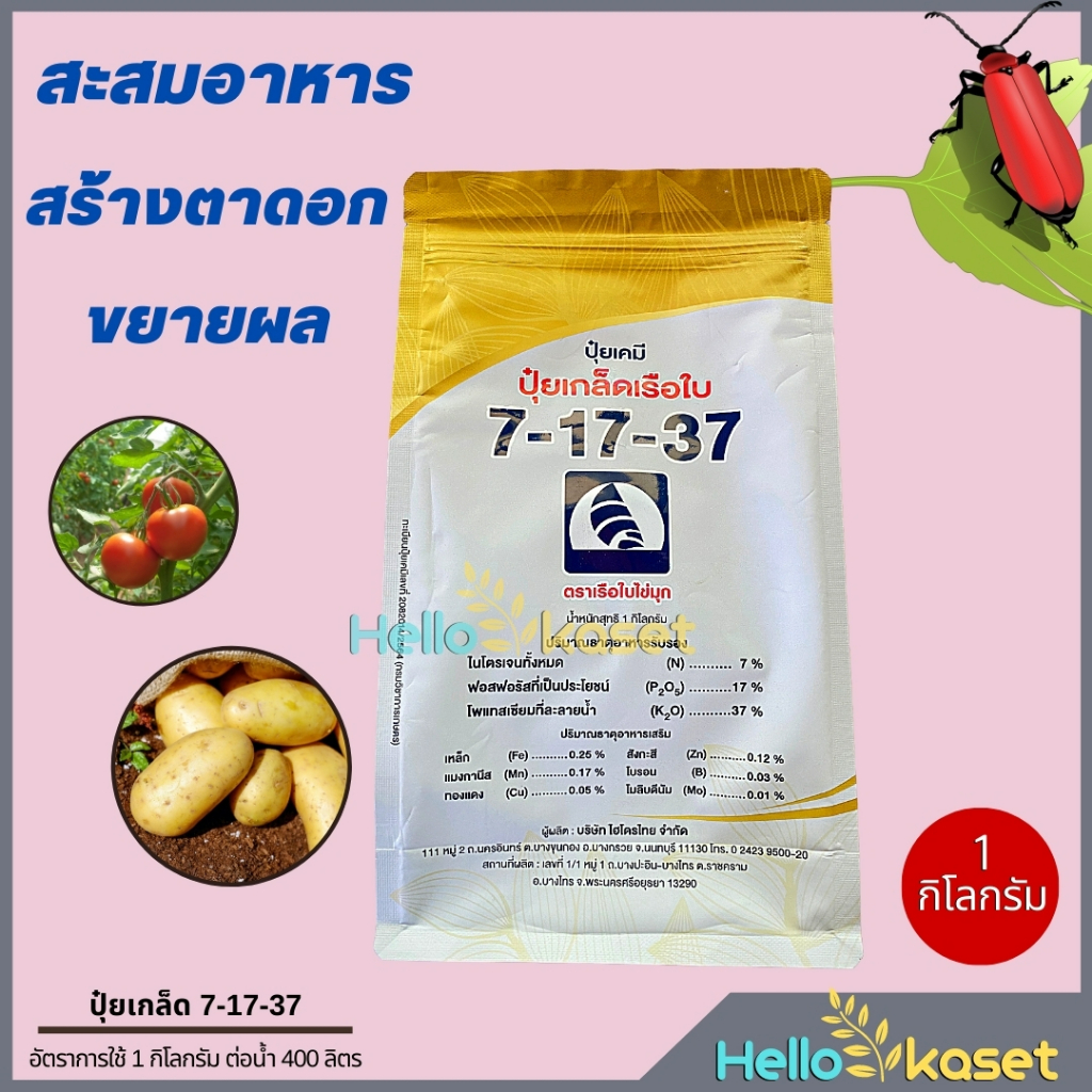 ปุ๋ยเกล็ด 7-17-37 ขนาด 1 กิโลกรัม เร่งการสร้างเเป้ง น้ำตาล ทำให้พืชออกดอกง่าย เพิ่งคุณภาพผลผลิตก่อน