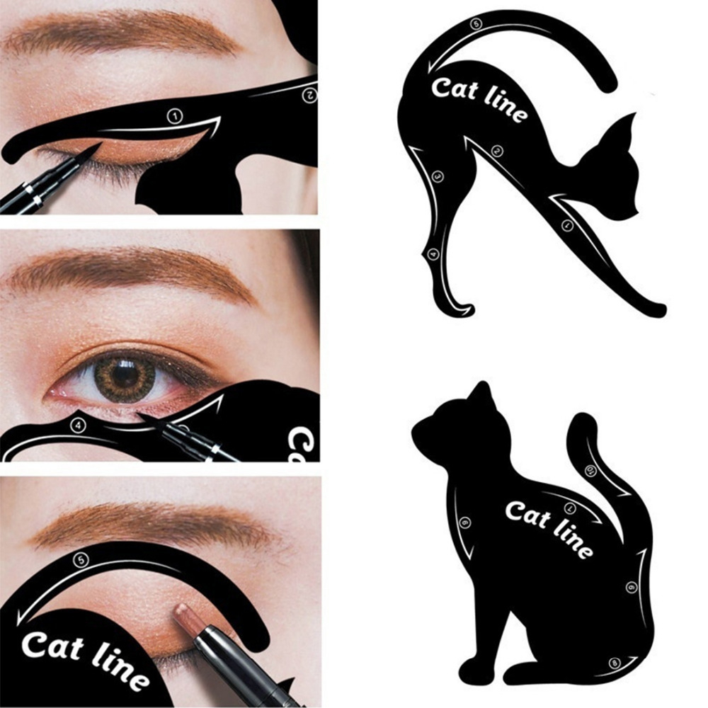 【รูปแมว】2ni1 อุปกรณ์ช่วยเขียน อายไลเนอร์&อายแชโดว์ Cat Eyeliner Stencil Eyeshadow Applicators