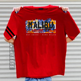 เสื้อยืดคอกลม เสื้อยืดไซส์ใหญ่ S-6XL ลาย MALIBU สีแดงสดสวย