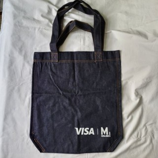 Visa Jeans shopping Tote bag กระเป๋ายีนส์ ถุงผ้า ขนาดใหญ่ จุของได้เยอะ มีหูหิ้วสองระดับ