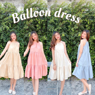 พร้อมส่ง✨Balloon dress เดรสผ้าฝ้ายนุ่มปรับสายได้