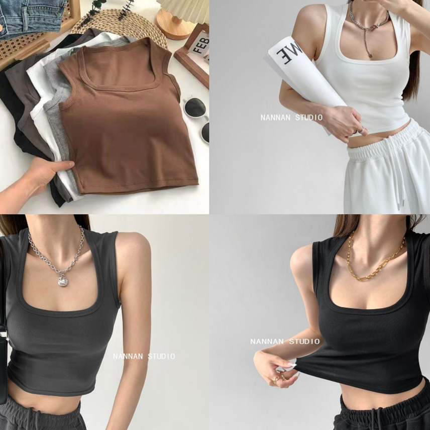 เสื้อมาใหม่ B-074 เสื้อกล้ามผู้หญิงสีพื้น เรียบ หรู มีฟองน้ำในตัว ส่งจากไทย