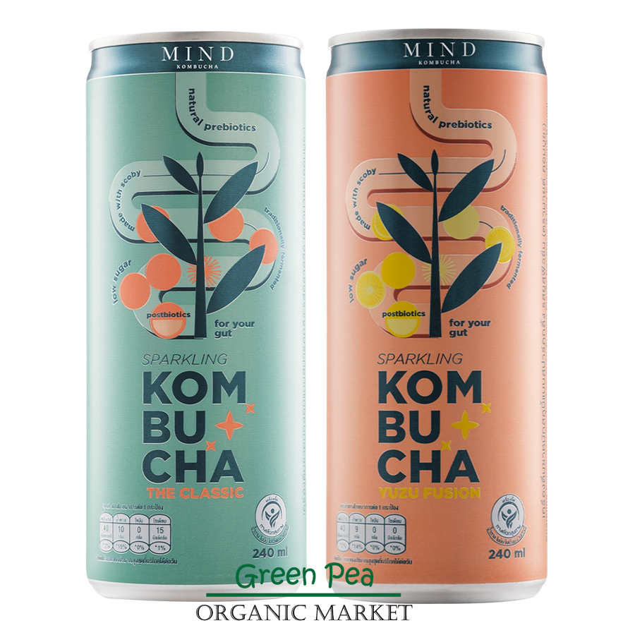 MIND KOMBUCHA Sparkling สูตรน้ำตาลน้อย เครื่องดื่มชาหมัก คอมบูชะ สปาร์คกลิ้ง ขนาด 240 ml