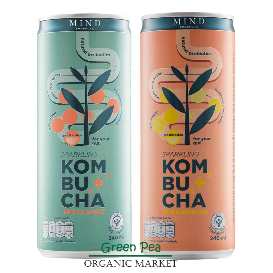 MIND KOMBUCHA Sparkling สูตรน้ำตาลน้อย เครื่องดื่มชาหมัก คอมบูชะ สปาร์คกลิ้ง ขนาด 240 ml