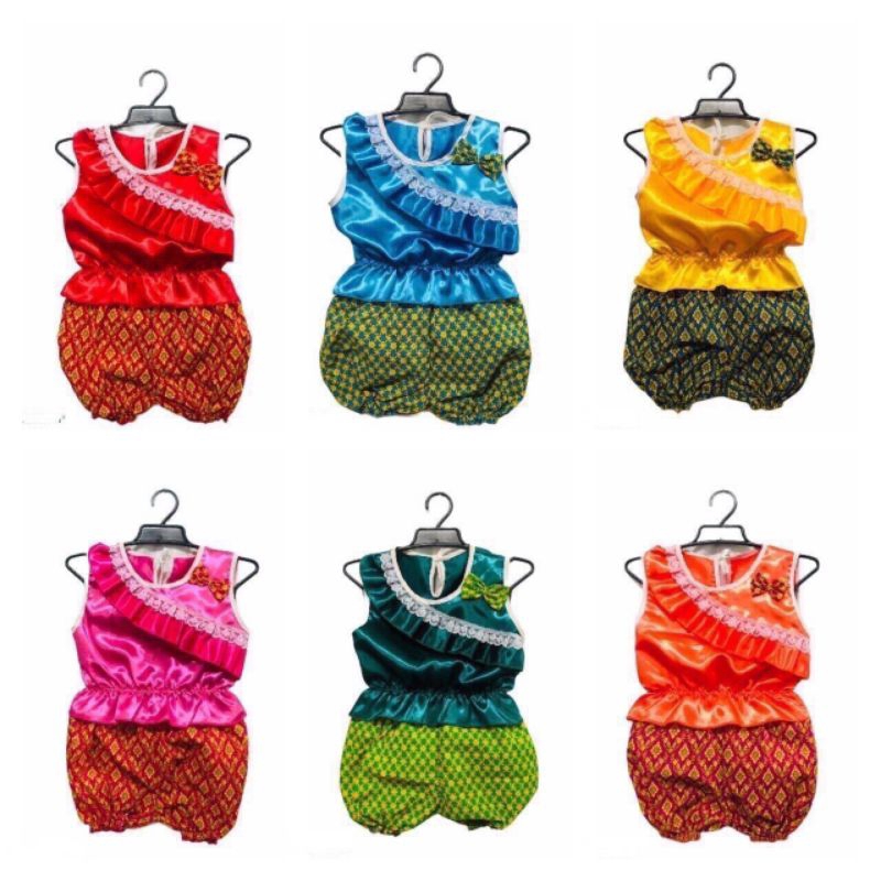 (พร้อมส่ง) ชุดไทยเด็ก มินิคอบัวระบายลูกไม้ 6-15โล น่ารักมาก