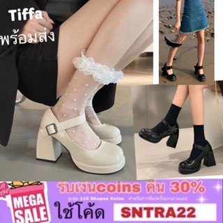 พร้อมส่ง รองเท้าส้นตึก รองเท้าหนังหุ้มข้อ สูง 9 cm (Tiffa) รองเท้าคาวาอิ Galy