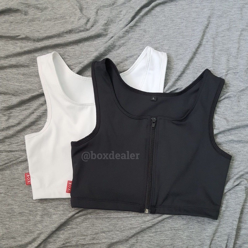 (พร้อมส่งจากไทย ส่งฟรี) เสื้อกล้ามทอม box แบบครึ่งตัว รุ่นซิปหน้า *รุ่นนี้จะไม่มีสเตย์นะคะ*