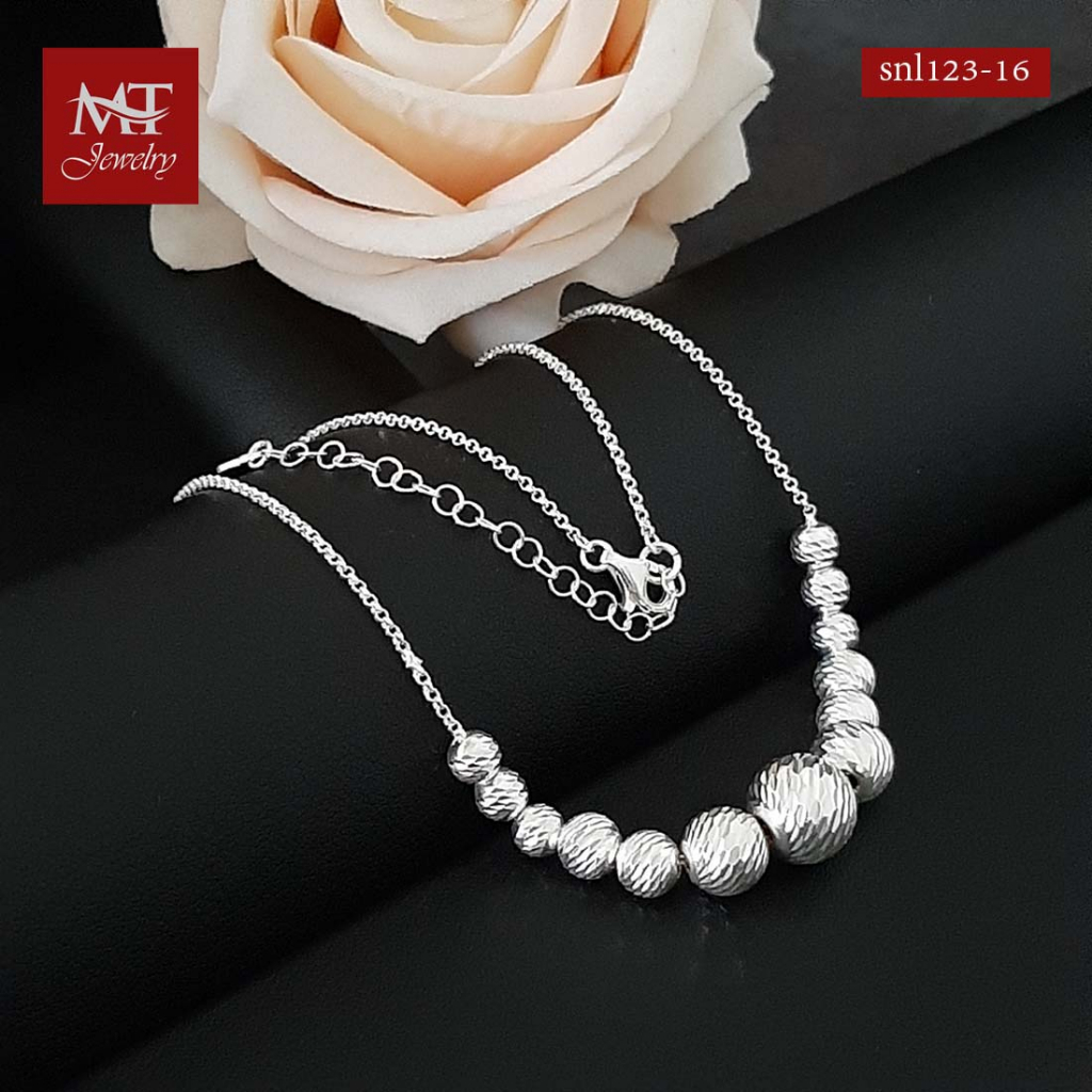 MT สร้อยคอเงินแท้ สร้อยคอ ประดับบอล ตัดลาย ยาว 16 18 นิ้ว Necklace (snl123-16) MT Jewelry มณีธารา