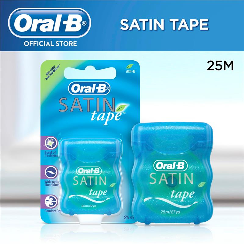 Oral B Satin tape Dental Floss Mint 25m ออรัลบี ไหมขัดฟัน รุ่น ซาตินฟรอส 25 เมตร 1ชิ้น ( สินค้าตีวันผลิต 04/2022  )