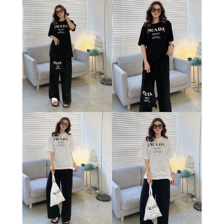 เซทเสื้อยืดแขนสั้นทรง Oversize มาพร้อมกางเกงขายาวทรงปล่อย มีกระเป๋าล้วงข้าง ชุดเซ็ท ชุดเซต Yunaka