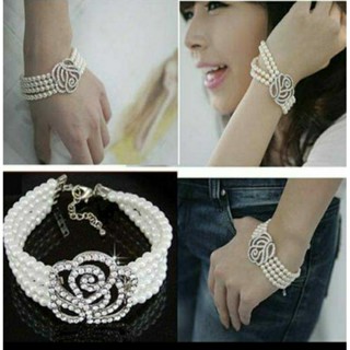 สร้อยข้อมือมุกเพชรคริสตัลใส่ออกงาน พร้อมส่ง