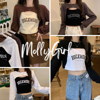 mollygirl เสื้อเซต 2 ชิ้น สไตส์Y2K เสื้อแขนยาว เสื้อผ้า y2k เสื้อแฟชั่นผญ 42052#