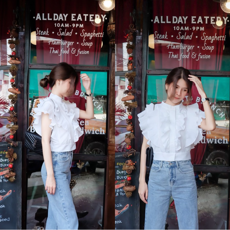 Seeingstudio | Furby top เสื้อคอจีนแขนกุด แต่งระบายอลังการ