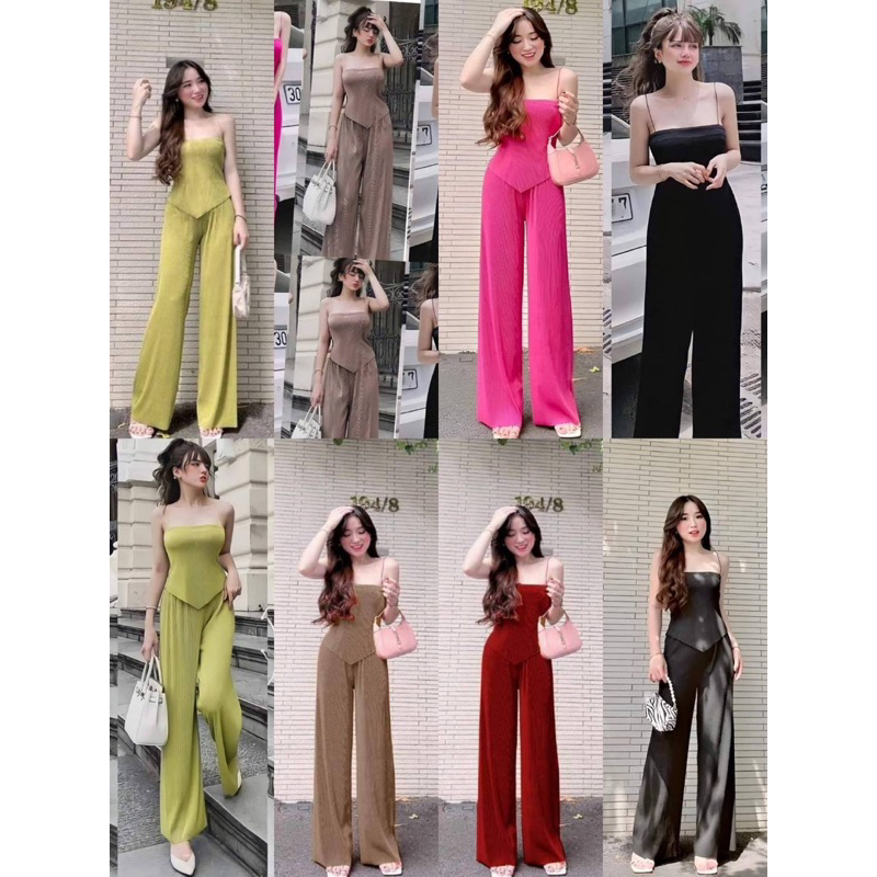 mnv_shop พร้อมส่ง ป้ายZARA Set2เสื้อ+กางเกงขายาวผ้าอัดพลีททรงสวยผ้าดีใส่สบาย