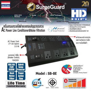 SurgeGuard SB-8E เครื่องกรองกระแสไฟฟ้าและลดทอนสัญญาณรบกวน 8 ช่องมาตรฐาน มอก.