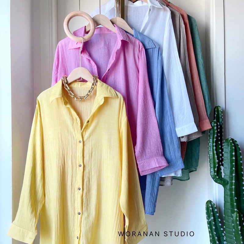 mini dress shirt เดรสเชิ้ตทรงพริ้วยาว คอปก เสื้อเชิ้ตยาว กระดุมหน้า ปลายชายเสื้อเว้าทั้งสองข้าง - รูปที่ 6