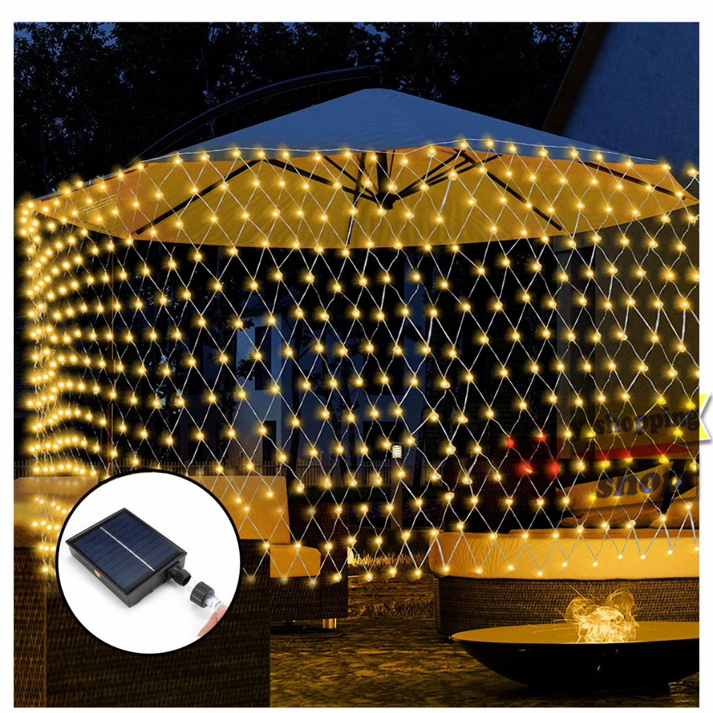 Warm White  ไฟผ้าม่าน Star+Moon 3.5m 120led 8โหมด ไฟตกแต่งบ้าน ใช้พลังงานแสงอาทิตย์โซล่าเซลล์  เพิ่มความสวยงาม