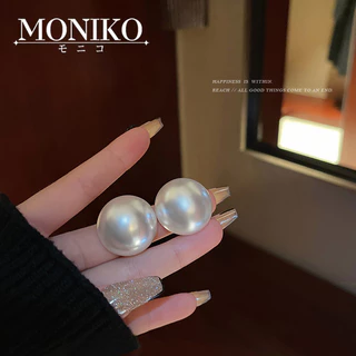 MONIKO ต่างหูเงิน S925 เข็มมุก ขนาดใหญ่ สไตล์เกาหลี เรโทร สําหรับผู้หญิง