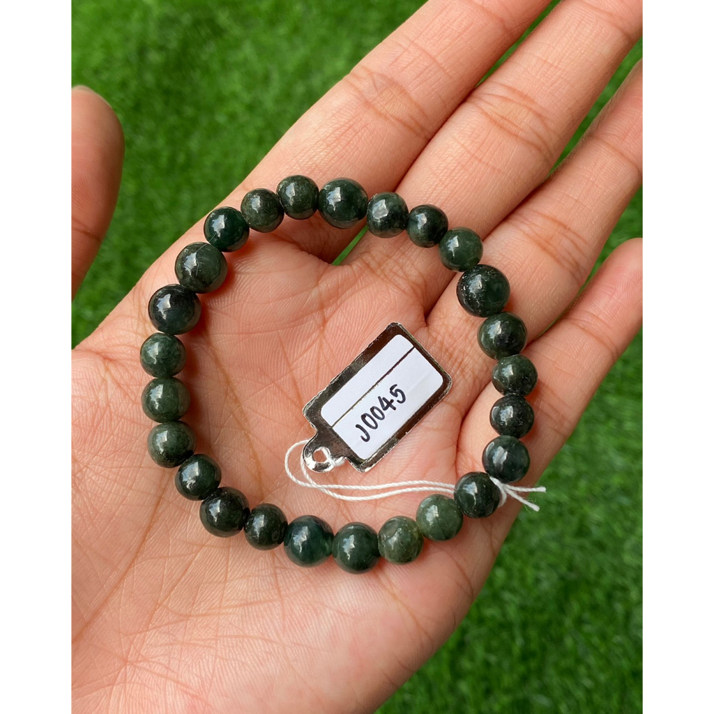 J0045 หยก พม่า แท้ Jade กำไล ประคำหยก (Jadeite Beads Bracelet) พม่า (Myanmar)
