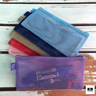 KB ขายส่ง ยกโหล (12ใบ) กระเป๋าดินสอ กล่องดินสอ อุปกรณ์เครื่องเขียน ขนาด 4x8 นิ้ว ผ้าตาข่าย