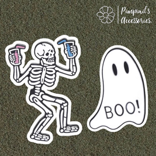 ʕ •ᴥ•ʔ ✿ พร้อมส่ง : เข็มกลัดเซ็ทโครงกระดูกและผี BOO! | Skeleton &amp; BOO! Ghost Enamel Brooch Pin Set.