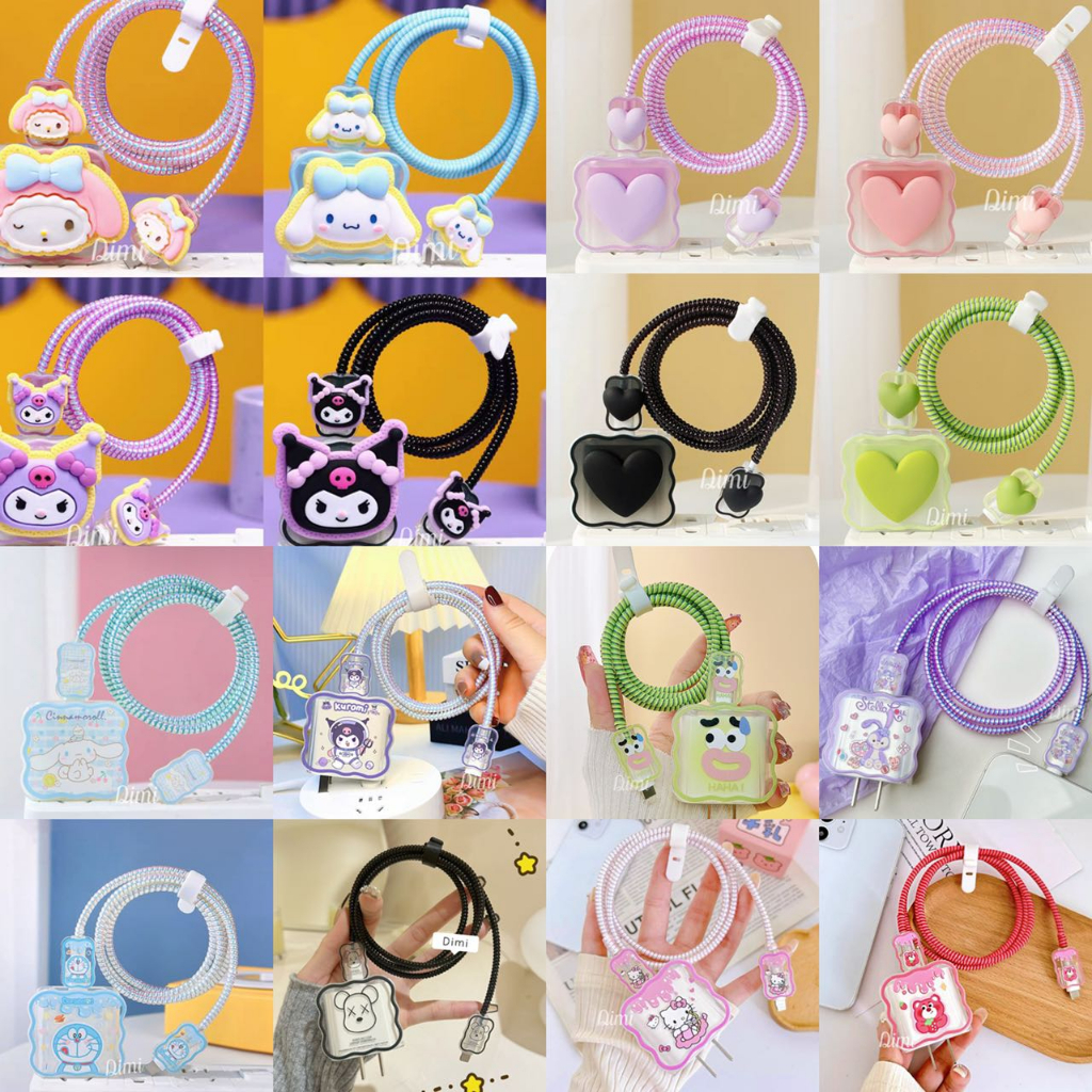 ชุดพันสาย เคสหัวชาร์จ ลายการ์ตูน ตัวถนอมสาย USB C 18W 20W 35W