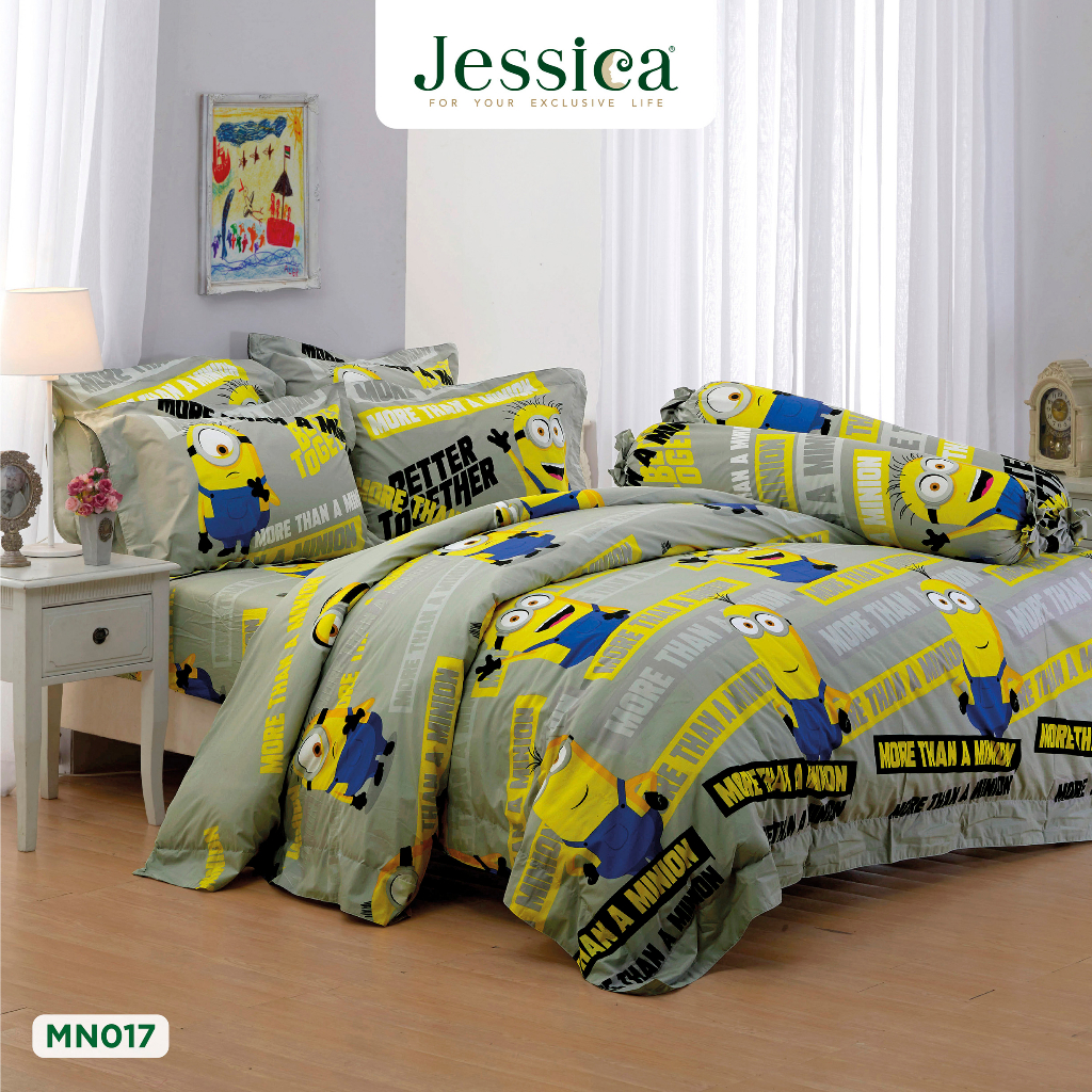 Jessica Cotton mix MN017 ชุดเครื่องนอน ผ้าปูที่นอน ผ้าห่มนวม เจสสิก้า พิมพ์ลายการ์ตูนลิขสิทธิ์แท้มินเนี่ยน Minions