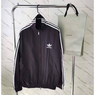 BALENCIAGA X ADIDAS STRIPE COTTON-BLEND SHELL TRACK JACKET เสื้อคลุมตัวนอก แจ็คเก็ต full zip แขนยาว อดิดาส บาลองเซียก้า