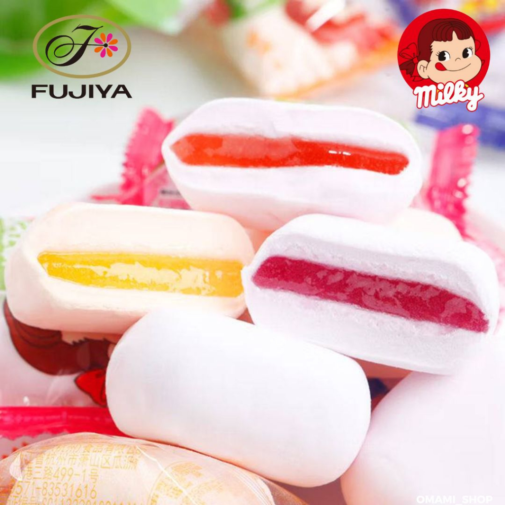 พร้อมส่ง! มาร์ชเมลโล่ มาร์ชเมลโล่สอดไส้  1ชิ้น/5.5g (20-40ชิ้น)  Fujiya🇯🇵 มาร์ชเมลโล่สอดไส้ผลไม้ ขนมญี่ปุ่น