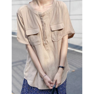 เสื้อแขนสั้นผ้าคอตตอน DOUBLE POCKETS PASTEL BLOUSES