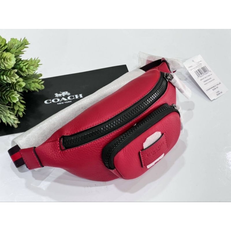😎กระเป๋าคาดอก NEW Coach Sprint Belt Bag สีเขียวเข้ม/สีแดง