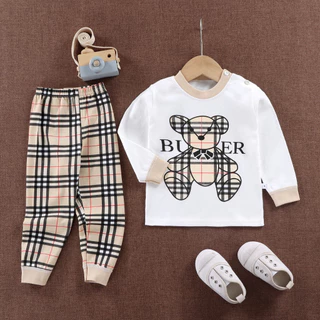 ชุดนอนเด็ก เสื้อแขนยาว+ขายาวเด็ก ชุดเซ็ท เสื้อผ้าเด็ก ผ้าcotton size 73-100 CXT08