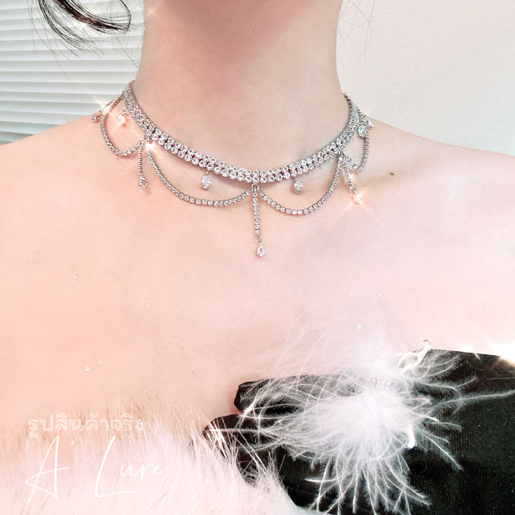 ♡｡･: โชกเกอร์เพชร •*¨ แต่งจี้หยดรูปหยดน้ำเล็กๆ *•. สร้อยใส่ออกงาน ¸♪ .