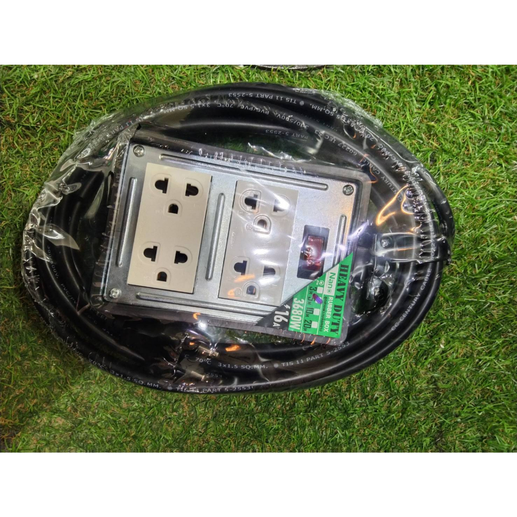 บล็อคยางพร้อมเต้ารับกราวด์คู่ 2 มีเมนสวิตช์ 16A  มีสายไฟ VCT 3 x1.5 SQ.MM ยาว 10 เมตร RB16HS4-10