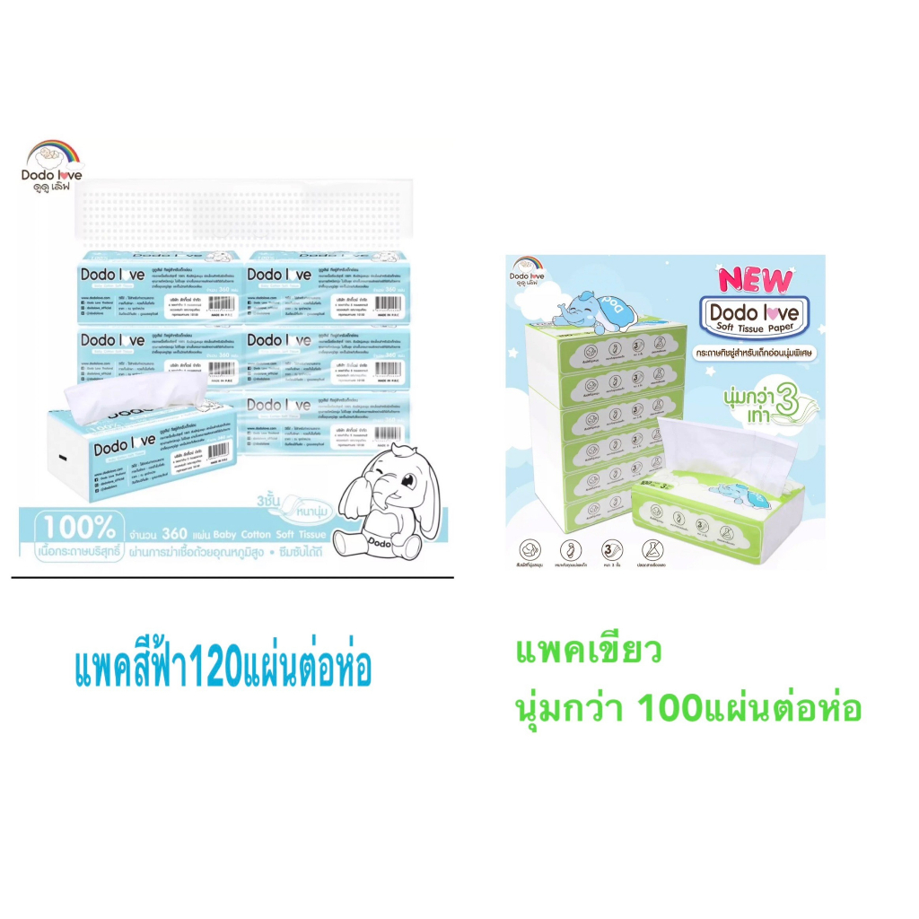 พร้อมส่ง*[ยกแพ็ค 6] DODOLOVE Baby Cotton Soft Tissue ทิชชู่ สำหรับเด็กอ่อน หนานุ่ม 3 ชั้น