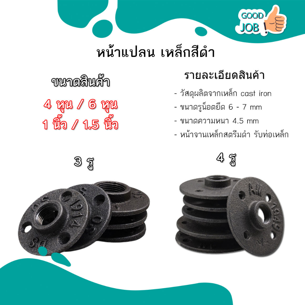 หน้าจานเหล็ก หน้าแปลน มีขนาด 4หุน / 6หุน / 1นิ้ว / 1.5 นิ้ว หน้าแปลนจากเหล็ก งาน Loft งาน DIY