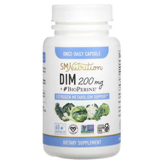 DIM ดิม Diindolylmethane+ BioPerine 200 mg , บาลานซ์ฮอร์โมน  สารสกัดจากพืชตระกูลกะหล่ำ  60 Capsules SMNutrition