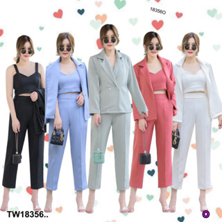 TwinsShopVip💗พร้อมส่ง TW18356 set 3 ชิ้น เสื้อ Blazer แขนยาว + เสื้อครอป + กางเกงขายาว ..