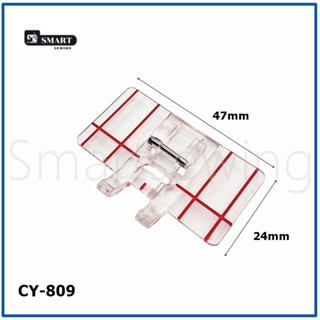 ตีนผีเย็บขนาดCY-809ตีนผีพื้นใส ปักลายผ้า มีขีดเเดงบอกระยะ ตีนผีสำหรับจักรเย็บกระเป๋าหิ้ว Janome/Elna/Elvira/Bernette/Bro