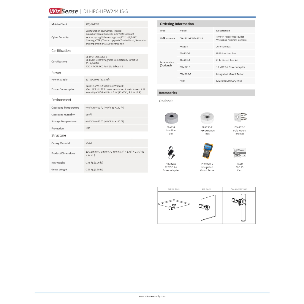 DAHUA กล้องวงจรปิด 4MP มีไมค์ในตัว รุ่น IPC-HFW2441S-S - แบบเลือกซื้อ BY N.T Computer