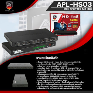 กล่องกระจายสัญญาณ HDMI Splitter HDMI 1 OUT 8 ยี่ห้อ APOLLO