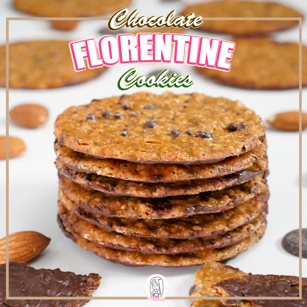Chocolate Florentine Cookies คุ้กกี้ฟลอเรนทีน คุ้กกี้แผ่นบางกรอบ เคลือบช็อกโกแลต