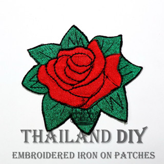 ตัวรีดติดเสื้อ ลาย ดอกกุหลาบ งานปัก ดอกไม้ สีแดง Red Rose Patch DIY WOP ตัวรีด อาร์มติดเสื้อ หมวก ยีนส์ กุหลาบแดง กุหลาบ