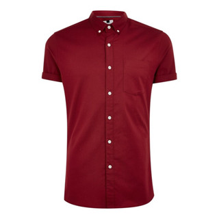 Topman เสื้อเชิ้ต Burgundy Stretch Skinny Oxford รุ่u 83P250BRG สีแดง ไซส์ S เสื้อเชิ้ตสีแดง