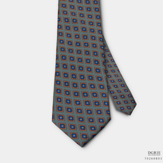 Seaweed Green Flower on Blue&amp;Orange Square 3 Inch Necktie-เนคไทสีเขียวลายสี่เหลี่ยม